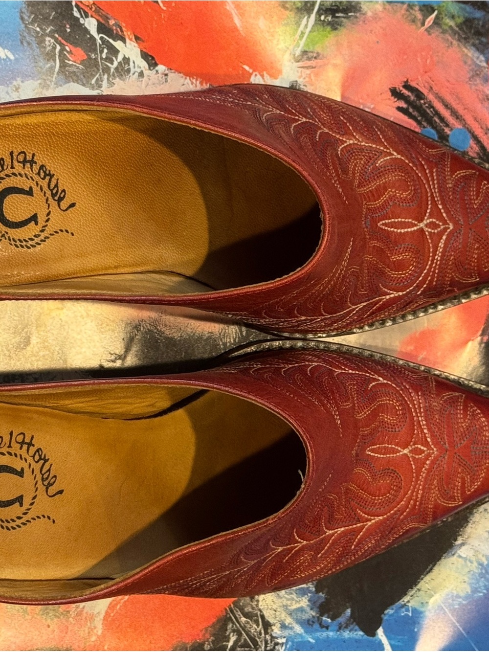 Lucchese Charlie 1 Horse Red Snip Toe Western Heeled Mules Size 7 - Picture 4 of 7